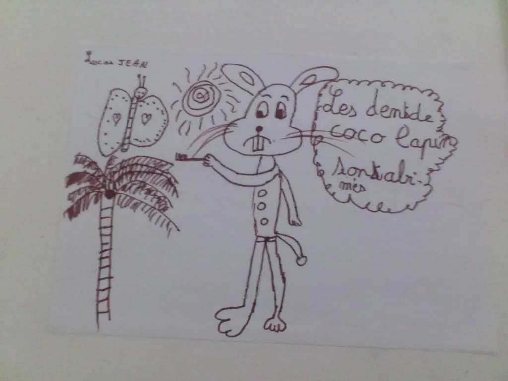Desenho infantil com canetinha, uma palmeira e um coelho, 2006