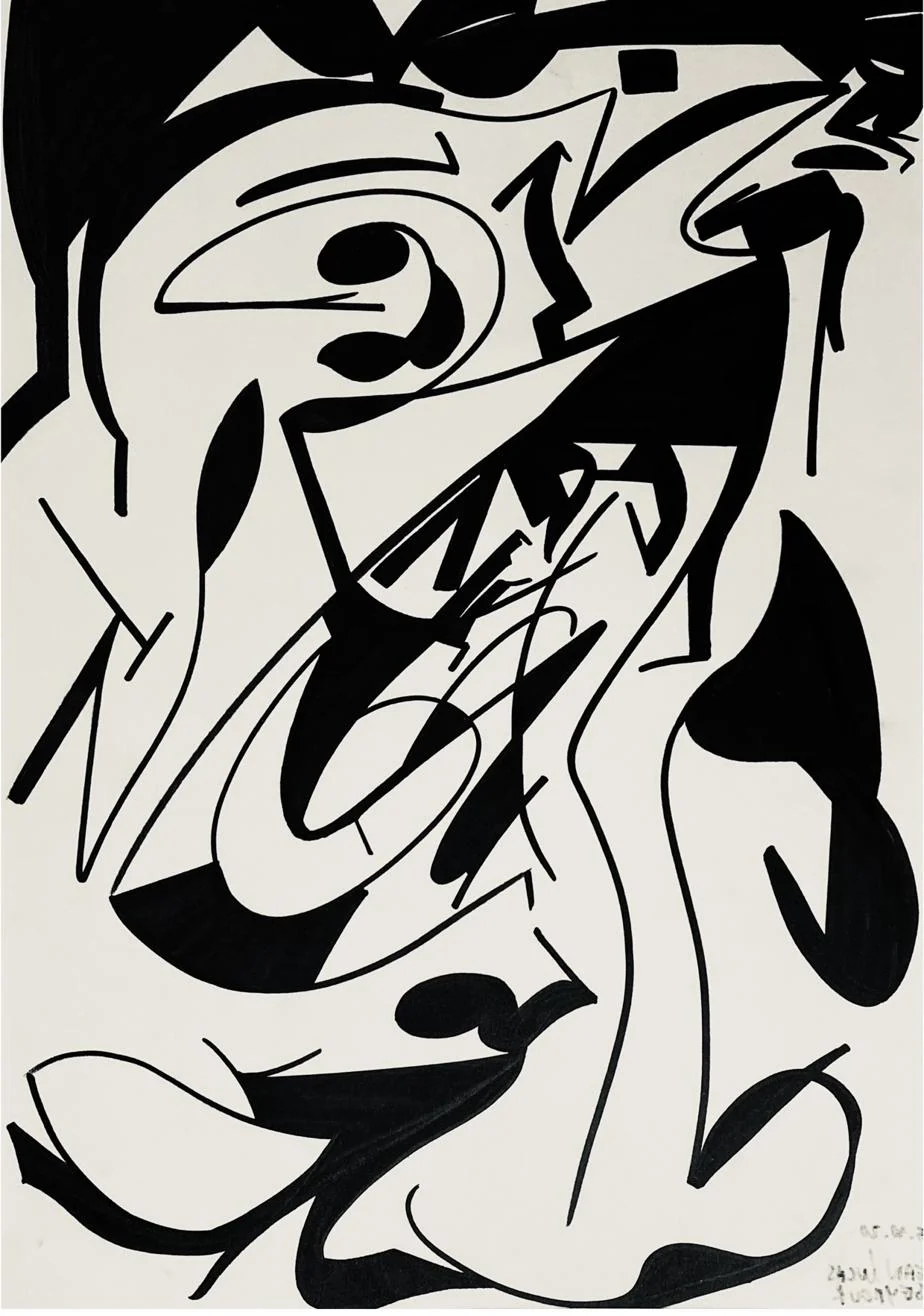 LÉWÒZ — 2020, marqueur à encre à l'huile noire sur papier, exemplaire unique 1/1, SEYMR®